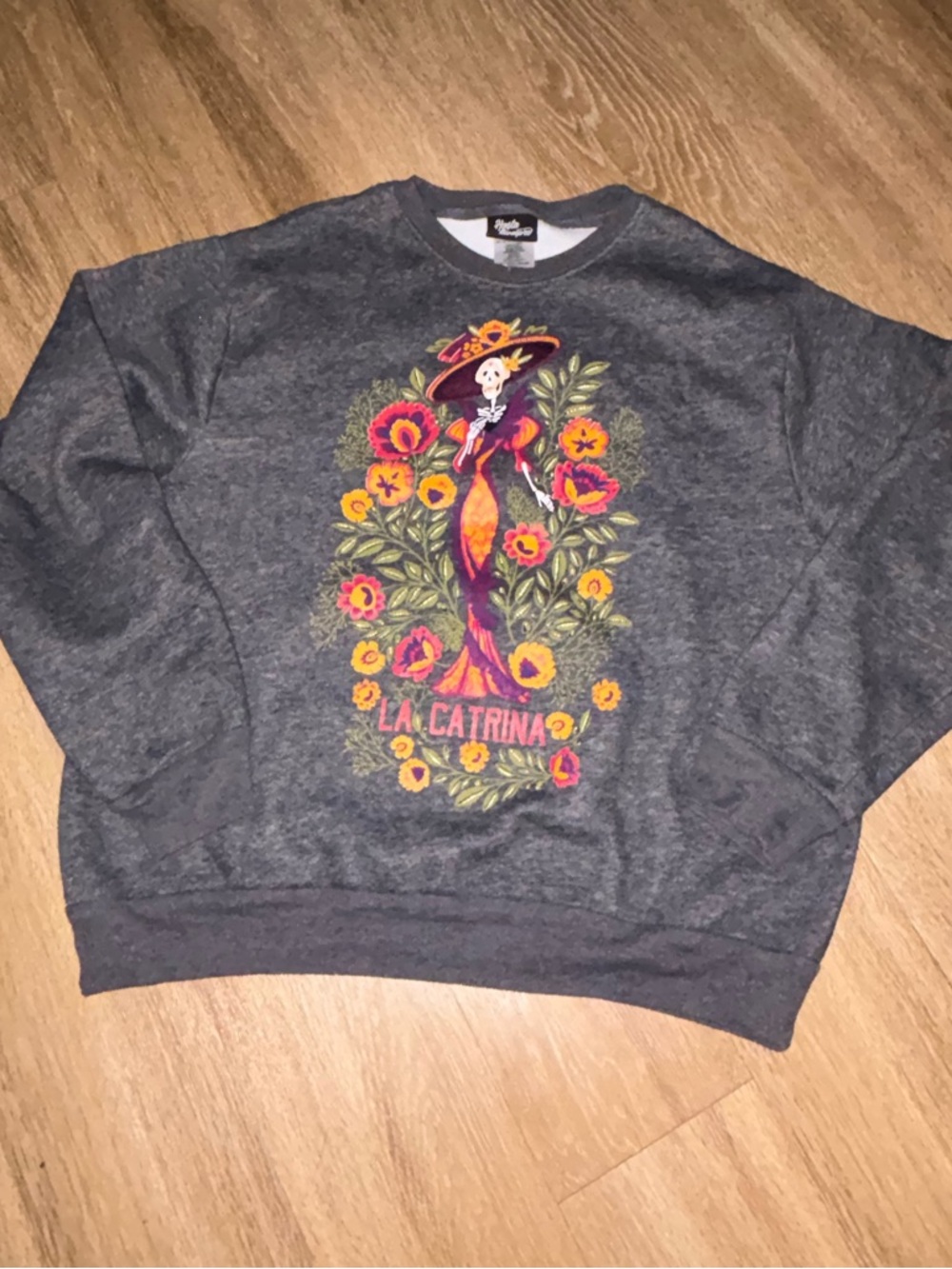 La Catrina Day of the Dead Sweatshirt M Hasta Siempre Skull Floral Graphic Crewn